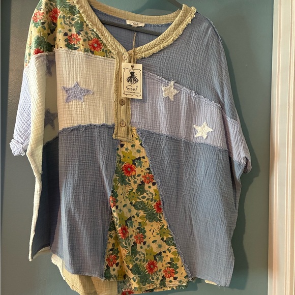 Boho Patchwork Floral Blouse